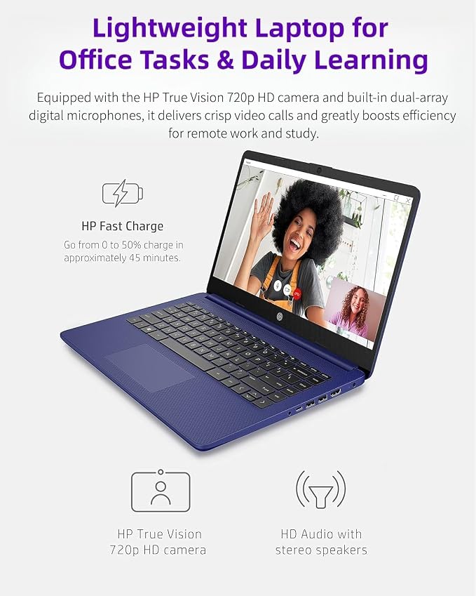 HP 14" Laptop • Copilot AI • Latest Intel 4-Core Processor • 4GB RAM • 64GB SSD + 1TB Cloud Storage • 2026 Edition • Windows 11 • Microsoft 365 • Long Battery Life • Thin & Portable - Image 6