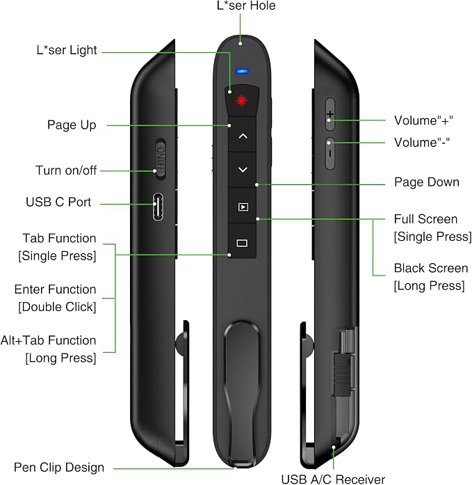 Green Light Clicker for Teachers–USB-C Rechargeable Presentation Clicker - Image 8