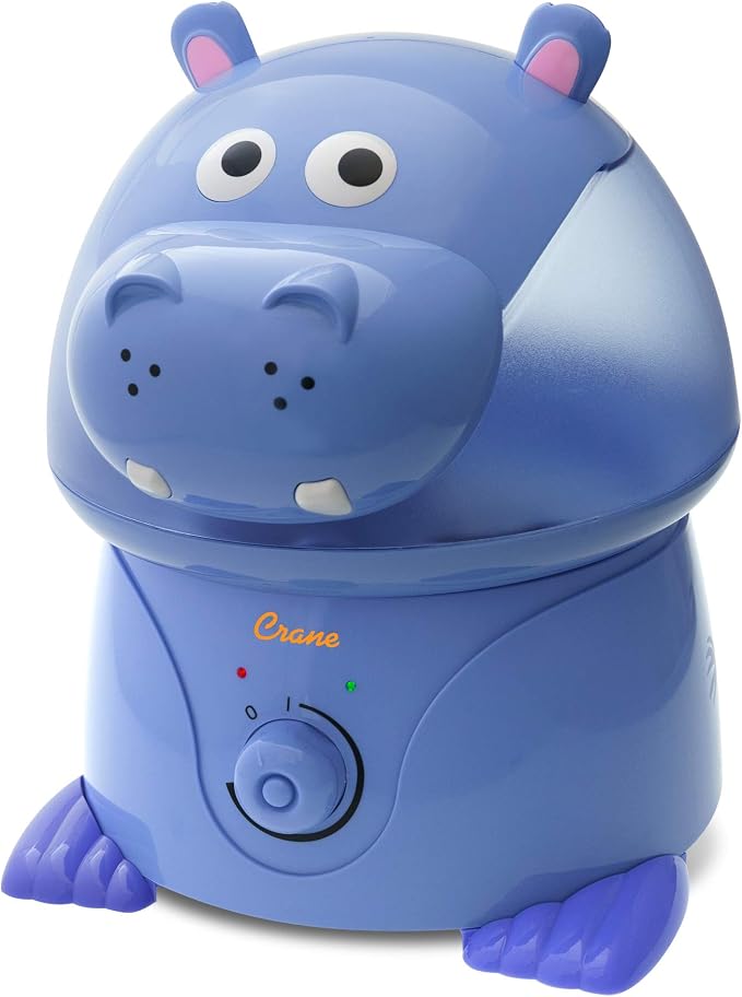 Crane Animal Humidifier for Kids Bedroom, 1 Gal. Cool Mist Humidifier with Adjustable Settings, Optional Filter, Auto Shut-Off, Hippo by Crane