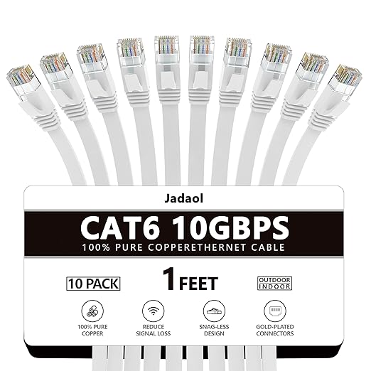 Jadaol Cat 6 Ethernet Cable 1ft 10-Pack, 10Gbps Support Cat8 Cat7 Network by Jadaol