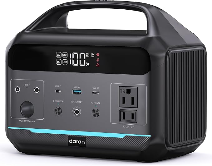 Portable Power Station 500W (Surge 1000W), 299Wh LiFePO4 Power Bank with AC Outlet, 1.2hrs Fast Charging, Solar Generator with 8 Output Ports for Camping, RV Travel, CPAP, Emergency by DARAN