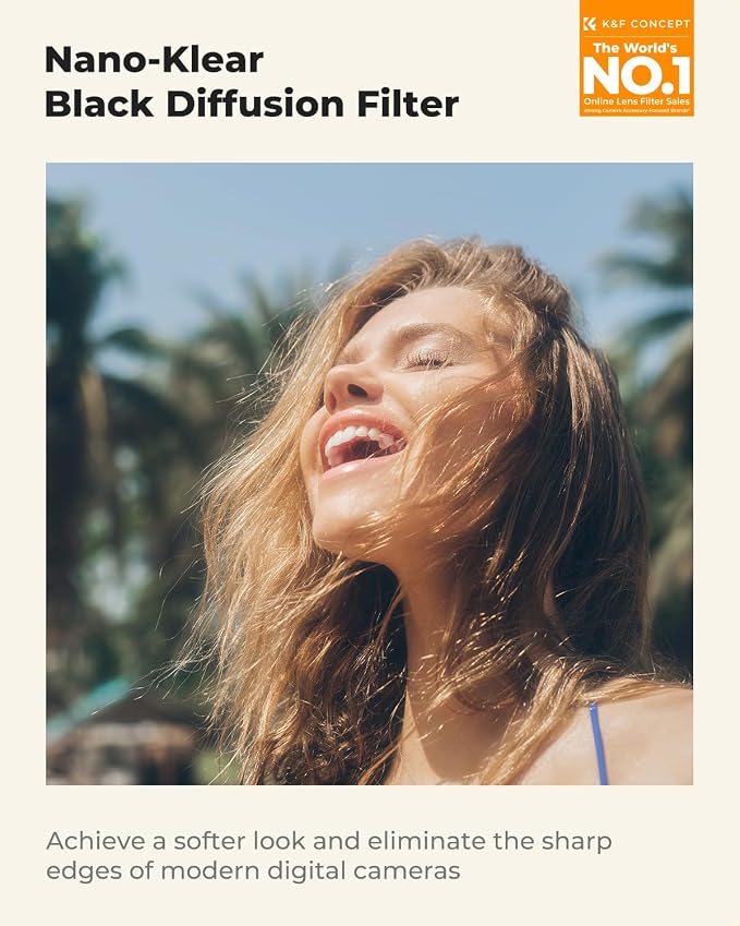 K&F CONCEPT 62mm Black Diffusion 1/4 Filter Mist Cinematic Effect Filter - Image 2