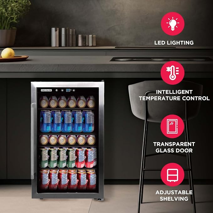 Frigidaire Beverage Refrigerator, Fridge with Glass Door, Compact Mini Fridge with Digital Temperature Control, Fits 115 Cans or 34 Bottles, 96L Capacity - 19.1" D x 17.5" W x 31.2" H - Image 6