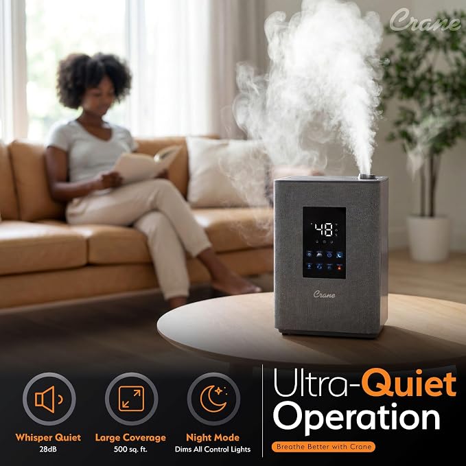 Crane 4.5L Warm and Cool Mist Humidifier, Top Fill Ultrasonic Humidifier for Large Room, Bedroom, Baby Nursery, Easy Clean, Humidifier with Essential Oil Tray, Humidifier with Humidistat & Remote - Image 4