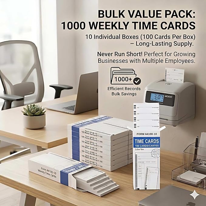 44100-10 Employee Time Cards, 10 Boxes of 100, Includes 1 Compatible 5000R - Image 3