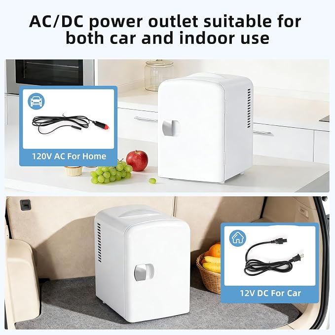 Antarctic Star 4L/6 Can Portable Mini Fridge,Personal Compact Refrigerator,Small Cooler for Food,Drinks or Skin Care, AC/DC for Bedroom, Car, Office & Dorm, White - Image 4