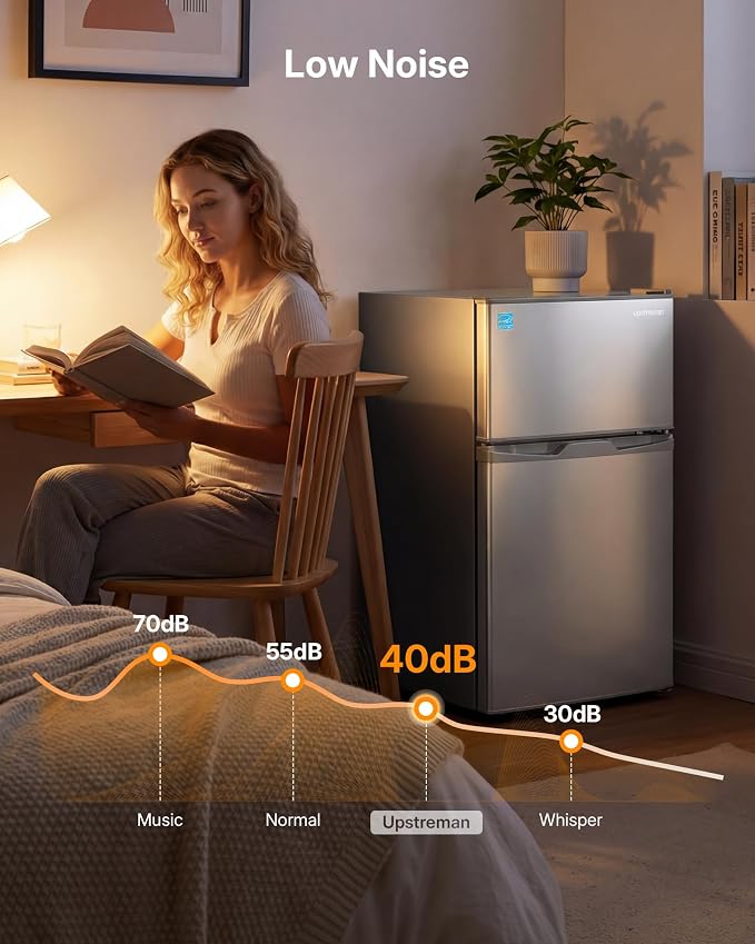Upstreman 3.1 Cu.Ft Mini Fridge with Freezer, Double Door Small Refrigerator, Adjustable Thermostat, Energy Star Certified Low Noise Mini Refrigerator for Bedroom, Dorm, Apartment Silver-TM31 - Image 6
