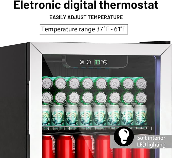 Compact 105 Can/3.0 Cu.Ft Mini Fridge For Soda, Beer Or Wine | Portable Small Beverage Refrigerator Cooler With Digital Display&Removable Shelves &Reversible Glass Door, Office, Dorm, Bar - Image 5