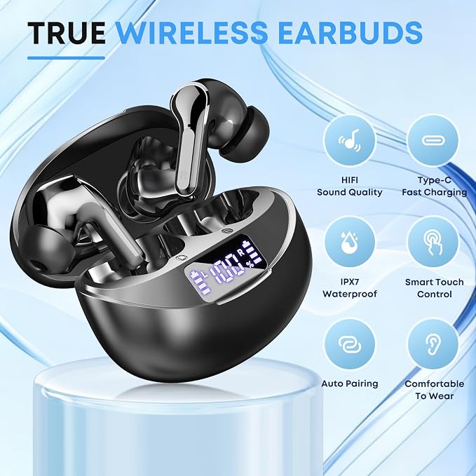 Wireless Earbuds Bluetooth 5.4 Headphones, Noise Cancelling Mic Ear Buds with 50H Playback, LED Digital Display, IPX7 Waterproof Earphones for Office/Running/Workout - Image 2