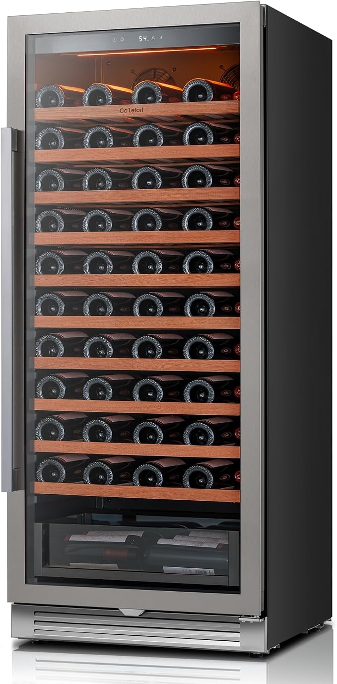 Ca'Lefort 24 Inch Wine Fridge, 90 Bottle Built-In Wine Cooler | 55-Inch Tall Wine Cellar, Quiet Inverter Compressor, Precise 40-65°F Temperature Control, Glide-Out Shelves & Storage Drawer by CaLefort