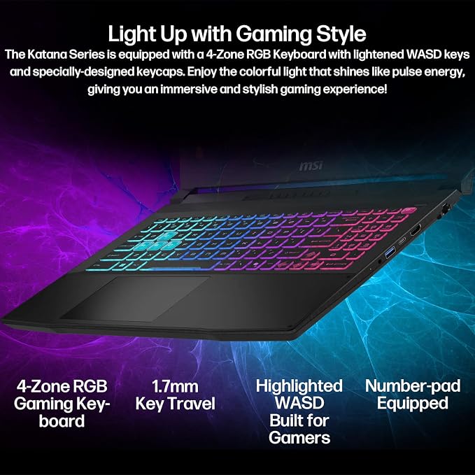 msi Katana 15 HX Gaming Laptop, Intel i7-14650HX, NVIDIA Geforce RTX 5070 | 15.6" QHD 165Hz Display, 16GB DDR5 RAM, 1TB SSD, Wi-Fi 6E, RGB Backlit, Cooler Boost 5, Win 11 Home, w/1TB Portable HDD - Image 6