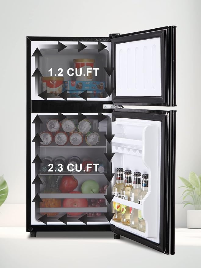 Mini Fridge With Freezer,3.5 Cu. Ft Compact Refrigerator With 2 Doors,7- Level Adjustable Thermostat, Removable Glass Shelves For Bedroom, Office, Kitchen, Apartment, Dorm, Black - Image 4