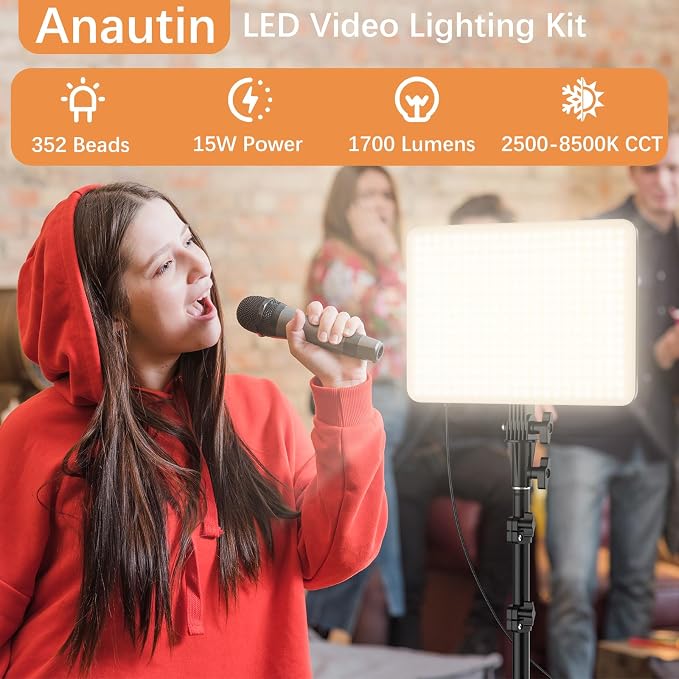 1-Pack LED Video Lighting Kit, Anautin 15W/1700Lux Photography Lighting - Image 2