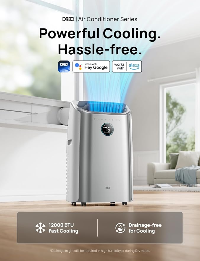 DREO Portable Air Conditioners, 12,000 BTU AC Unit for Bedroom with Drainage-free Cooling, 46dB Quiet, APP/Voice/Remote, 24h Timer with Fan & Dehumidifier, Smart Standing AC for Room Indoors, AC515S - Image 7