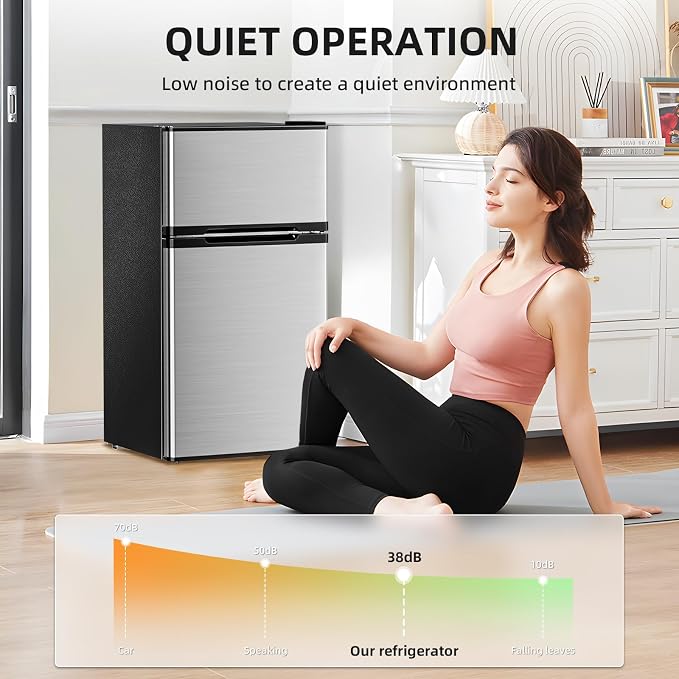Antarctic Star Mini Fridge with Freezer, Double Door Compact Refrigerator, Adjustable Thermostat, Small Fridge for Bedroom Office Dorm Apartment, 2.45 Cu.Ft Silver - Image 5