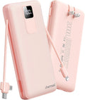 charmast 20000mAh Portable Charger with Wall Plug, Fast Charging Power Bank USB C, 20W PD Battery Pack with Built-in Cables Travel Essential for iPhone 16/15/14, Samsung, iPad More Devices (Pink) by Charmast