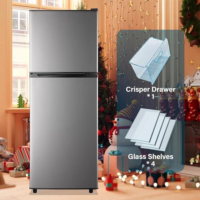 5.0 Cu.Ft Small Refrigerator with Freezer Double Door Mini Fridge Top Freezer Adjustable Temperature for Dorm Office Apartment Silver - Image 9