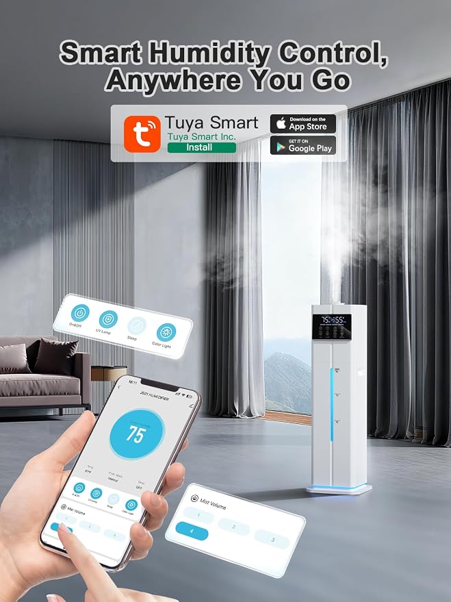 9L/2.4Gal Smart Cool Mist Humidifier, Top Fill Quiet Humidifier Large Room, Covers 550ft², App & Remote Control, 60H Runtime, 7 Colors Light, 4 Mist Modes Humidifiers for Bedroom, Office, White - Image 2