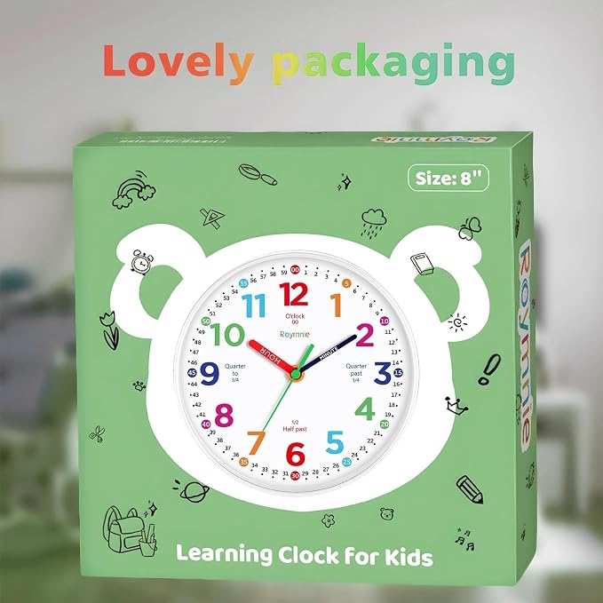 Roymnie14 Inch Wall Clock for Kids Learning to Tell Time Large Analog Silent - Image 3