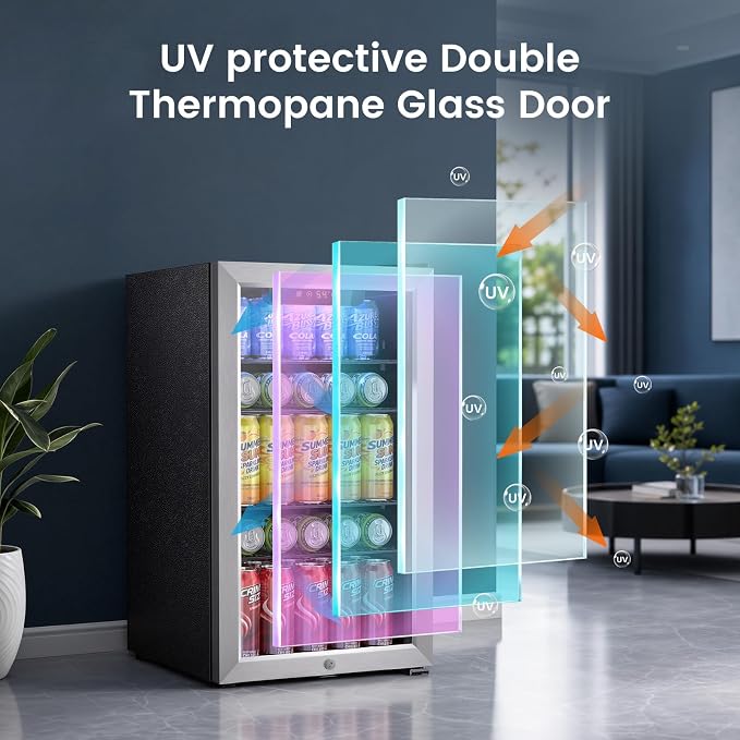 Electactic Mini Fridge 130 Can Lockable Beverage Refrigerator Cooler, 3.1 Cu.Ft Drink Fridge Silver Glass Door for Soda Wine Beer, Digital Temperature Control Cooler for Home,Bar - Image 6