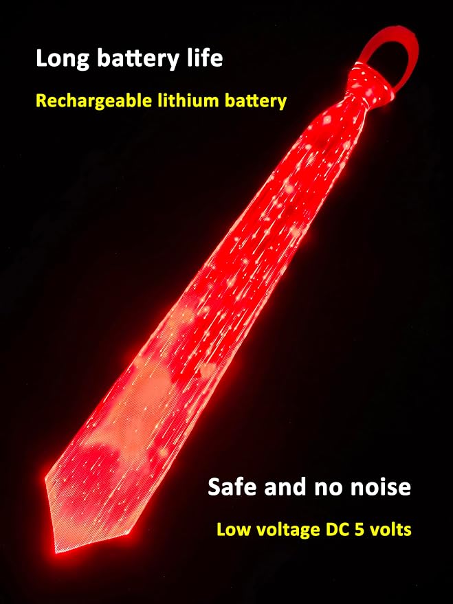 LED Neck Ties for Men Party Fiber Optic Light Up Necktie Bar Rave Funny Glow - Image 3