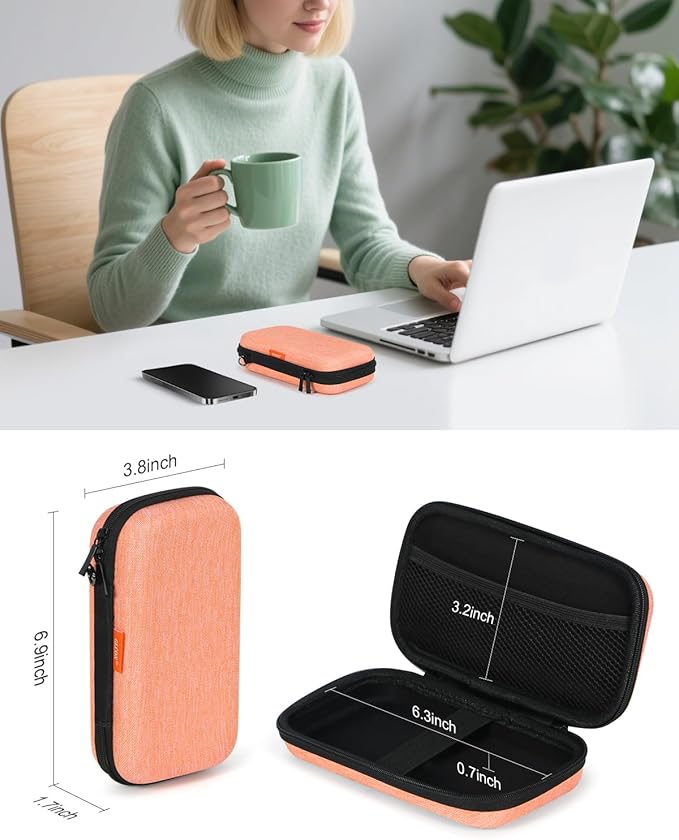 Light-Orange Small Carrying Case Universal Travel Case for Sandisk, Samsung SSD, Earbuds, Cable, Hard Disk, MP3 Player - Portable Storage Pouch Bag - Shockproof Electronic Accessories Organizer - Image 2