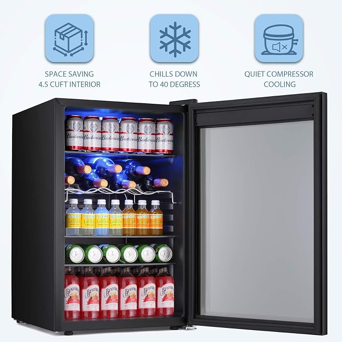 Antarctic Star Beverage Refrigerator -150 Can Mini Fridge for Soda Beer or wine,Small Drink Dispenser, For Office or Bar with Adjustable Removable Shelves，4.5 Cu. Ft. (Black) - Image 2