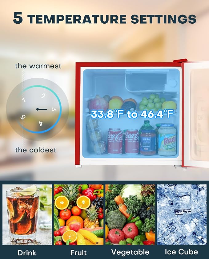 Upstreman 1.7 Cu.ft Mini Fridge with Freezer, Red-FR17 | Dorm Essentials, Adjustable Thermostat, Energy Saving, Low Noise, Compact Refrigerator for Dorm, Office, Bedroom - Image 3