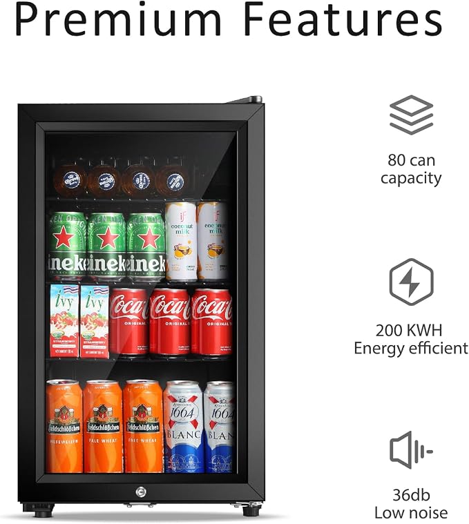 Saeoola Beverage Refrigerator, 2.3Cu.ft Mini Fridge with Double Glass Door, Cooler for Soda, Beer or Wine for Home, Office or Bar with Adjustable Removable Shelves (Black) - Image 2