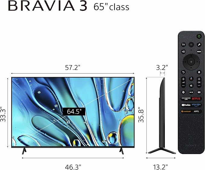 Sony 65 Inch BRAVIA 3 LED 4K HDR Smart Google TV (K-65S30) | Dolby Vision/Atmos, Exclusive Features for PlayStation®5, 4K Processor X1, Triluminos Pro, 4K movie credits included - Image 2