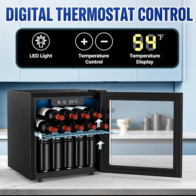 COWSAR Beverage Refrigerator, 50 Cans Wine Cooler, ETL Approved 1.3 Cu.ft Mini Fridge with Glass Door, Adjustable Shelves, Digital Temperature Freestanding Small Drink Fridge for Soda Beer or Wine - Image 5