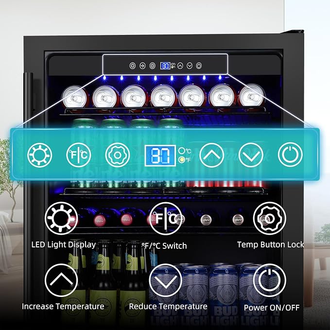 Beverage Refrigerator 24 Inch, 180 Can Drink Fridge with Glass Door, Under Counter or Freestanding Beverage Cooler for Soda, Beer, Wine – Quiet Cooling for Kitchen, Bar, Office, Black - Image 3