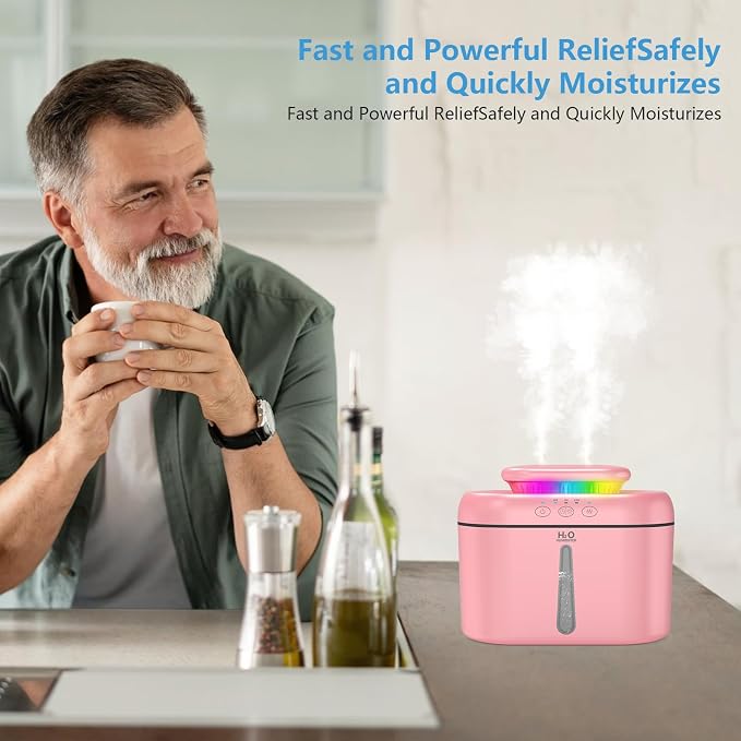 SZO Humidifiers for Bedroom, 2.5L Capacity, Auto Shut-Off, Easy to Fill & Clean, 16 dB Quiet Ultrasonic Humidifier for Large Room, Plants, Baby Nursery, Indoor, Night Light（Pink） - Image 4