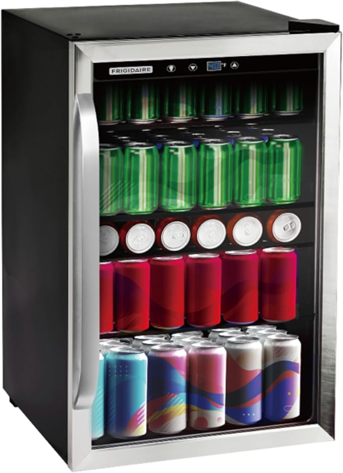 Frigidaire Beverage Refrigerator, Fridge with Glass Door, Compact Mini Fridge with Digital Temperature Control, Fits 115 Cans or 34 Bottles, 96L Capacity - 19.1" D x 17.5" W x 31.2" H by Unknown
