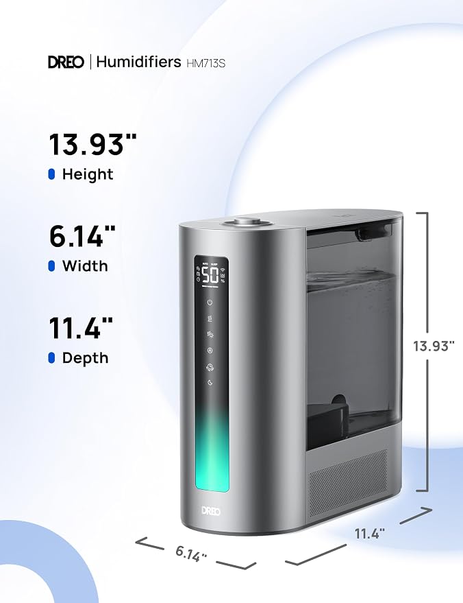 DREO 6L Humidifiers for Bedroom, Smart Warm & Cool Mist for Large Room, 60Hr Quiet Runtime for Baby, Plant, Humidity Sensor, Indicator Light, 12H Timer, Google/Alexa, HM713S - Image 8