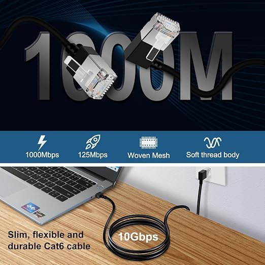 Ultra Slim 90° Degree Cat 6A Ethernet Cable Left Angled 15 Feet 2Pack, 10Gbps - Image 4