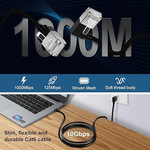 Slim Cat 6 Ethernet Cable 90° Left Angled 10 Feet, Ultra Thin & Flexible Rj45 - Image 5