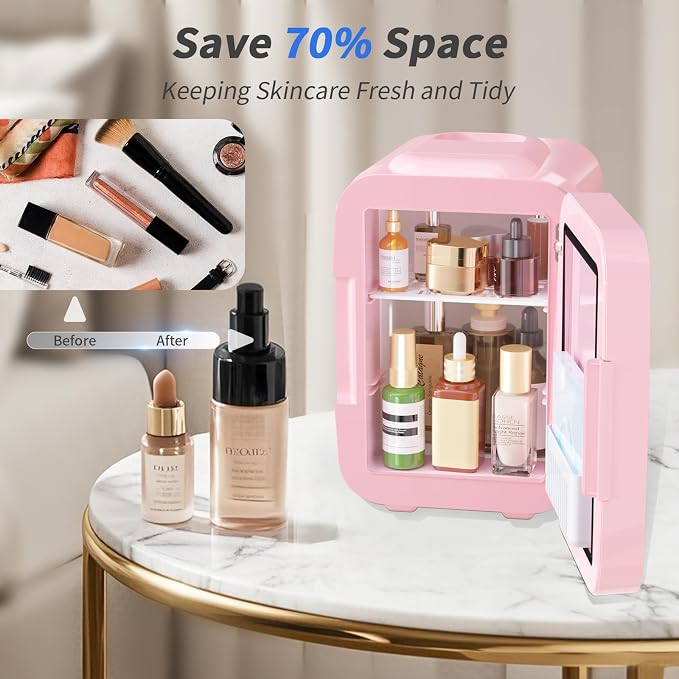 OSTBA Skincare Fridge Mini Fridge for Bedroom with Dimmable LED Mirror, 4Liter/6 Cans Cooler and Warmer for Makeup, Cosmetic, Beauty, Portable Refrigerator for Bedroom, Vanity, Office and Car - Image 5
