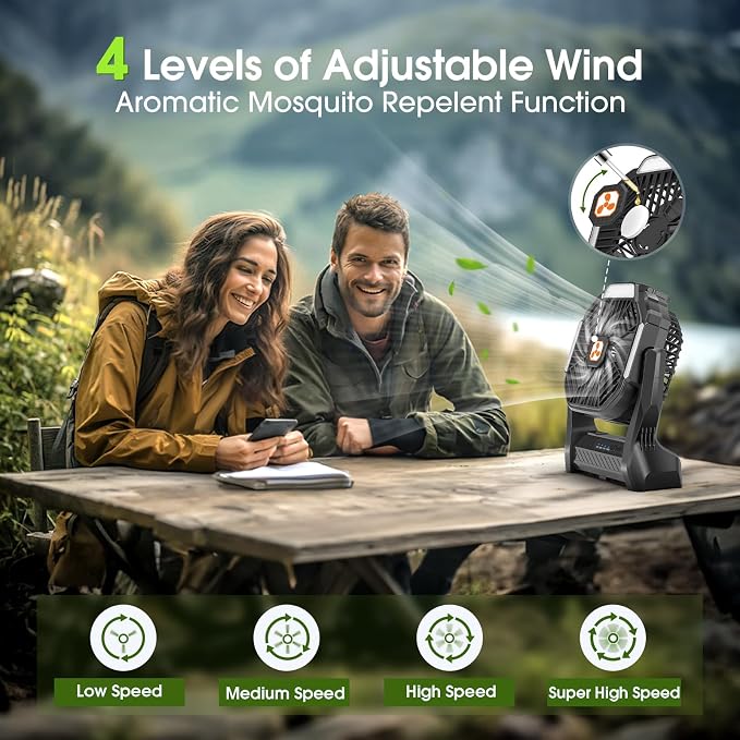 Portable Rechargeable Fan, 20000mAh Cordless Battery Powered Camping Tent Fans with LED Lantern, Small USB C Operated Outdoor Ventilador for Travel Camp Fishing Picnic Beach Office Home Essentials - Image 3