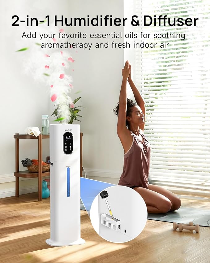 2.1Gal/8L Warm & Cool Mist Humidifiers for Bedroom 500 sq ft, AILINKE Top-Fill Humidifier Large Room with Essential Oil Diffuser, Large Room Humidifiers for Home Baby Nursery Office Plants, White - Image 6