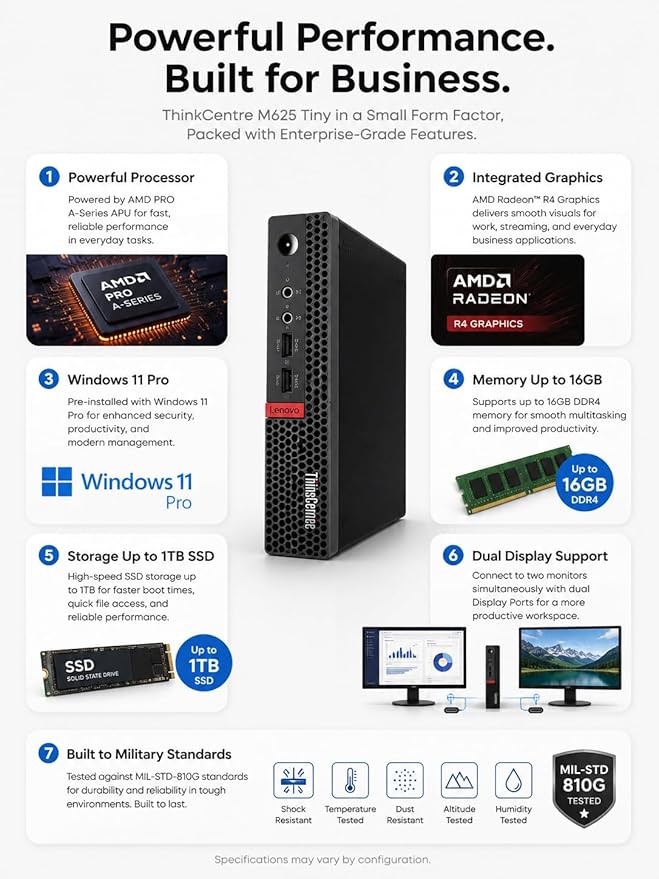 Lenovo ThinkCentre Mini Desktop Computer with AMD Processor & Graphics, 8GB DDR4 RAM, 1TB SSD, Windows 11, Wi-Fi, Bluetooth, 2X DisplayPort, RJ-45 Port, USB, for Daily Work, Wired Keyboard & Mouse - Image 4