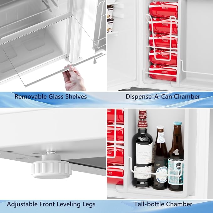 COWSAR 3.2 Cu.Ft Mini Fridge with Freezer for Bedroom Dorm, White | Single Reversible Door, 7 Temperature Settings, Energy Saving, 2 Removable Glass Shelves, Small Refrigerator for Apartment - Image 4