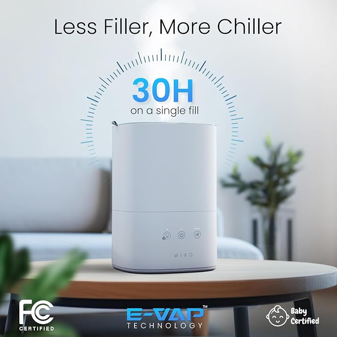 MIKO Ultrasonic Humidifiers for Bedroom Baby - Pre Filter, Wifi App controlled, Auto Mode, No Leak Design, Sleep Mode, Built-in Timer, Humidifier for Babies & Home - Image 5