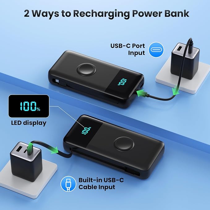 AONIMI Portable Charger 40800mAh Power Bank with 2 Built in Cables and Apple-Watch Charger, 25W PD Fast Charging USB C Battery Pack, 5 Output 2 Input Phone Charger for iPhone 17/16/15,Android - Image 6