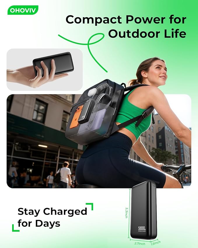 OHOVIV Portable Charger 50000mAh Power Bank - 22.5W Fast Charging External Battery Pack,USB-C Portable Phone Charger for iPhone 17/16/15/14/13 Pro Android Samsung, for Travel Camping Essential - Image 4