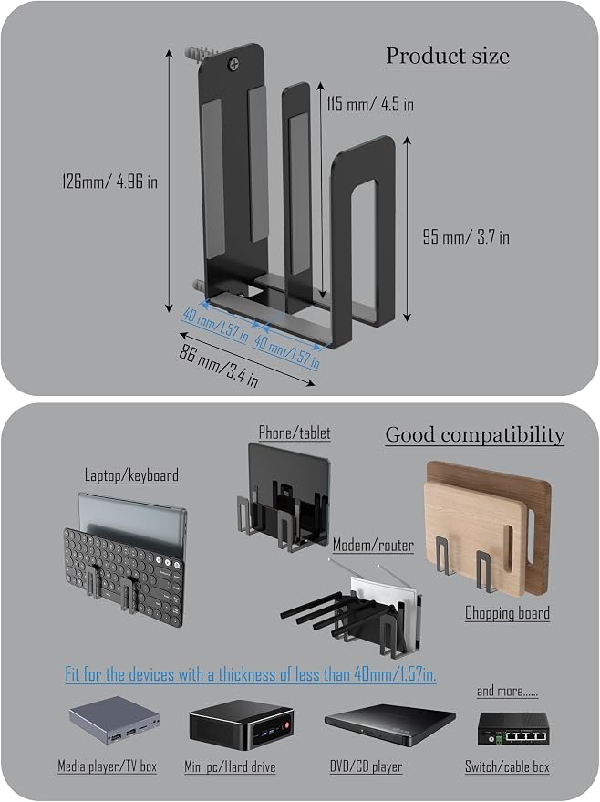Universal Wall Mount for Laptop, Metal Steel Cable Box Wall Shelf Holder Fit - Image 2