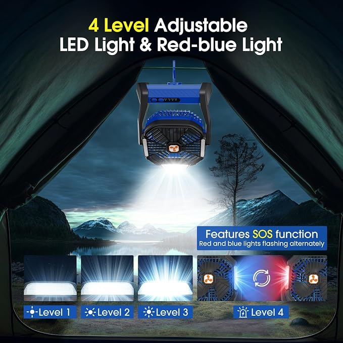 Portable Fan Rechargeable, 20000mAh Cordless Battery Powered Camping Tent Fans with SOS & LED Lantern, Small USB C Operated Outdoor Ventilador for Travel Camp Fishing Picnic Beach Home Essentials - Image 5