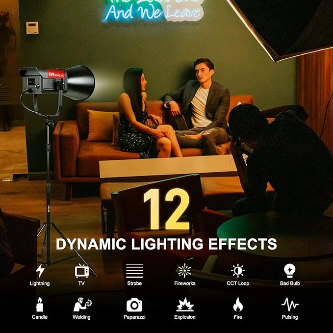 GVM 300W LED Video Light, 221950lux/1m, AIO SD300B Photography Lighting Kit - Image 4