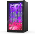 Velivi Gaming Mini Fridge with Led Lights, 3.2 Cu Ft Gaming Light Up Glass Door Beverage Refrigertor Small Lockable Drink Cooler For For Soda Beer, Cyberpunk Gaming Rooms Bar Home Party | 3.2 Cu Ft Small Lockable Drink Cooler For For Soda Beer, Cyberpu... by Velivi