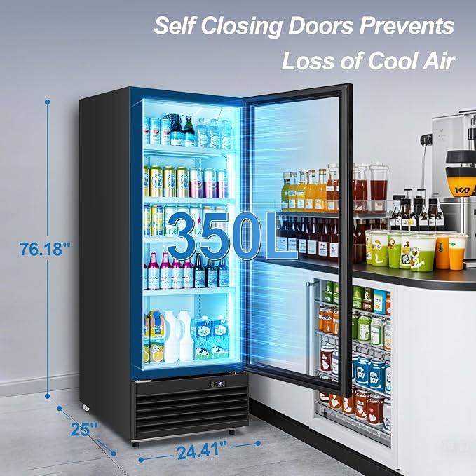 Glass Door Beverage Display Refrigerator 350L 590 Can Black | Fast cool, low noise, self-closing door, glass door, for store/office - Image 5
